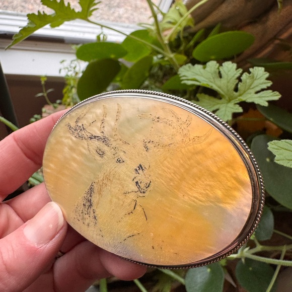 Other - Vintage Elk Engraved Belt Buckle | Mother of Pearl Shell | Western Lodge